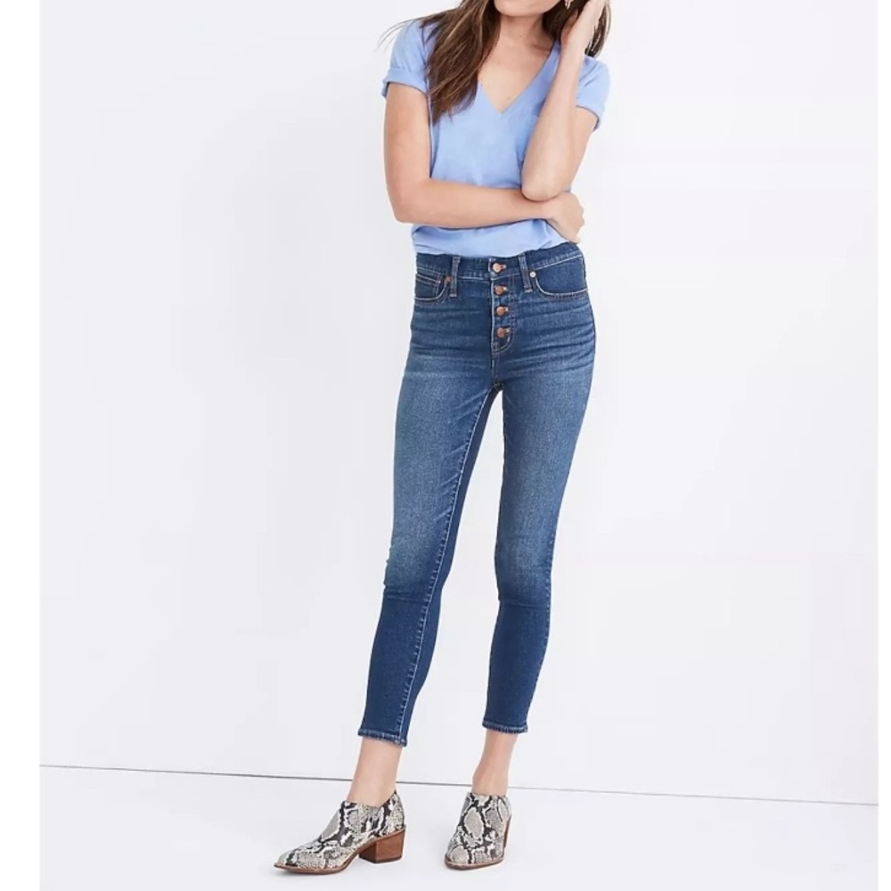 Madewell‎ Button Fly Jeans 9" Mid-Rise Skinny Crop Medium Wash Size 28